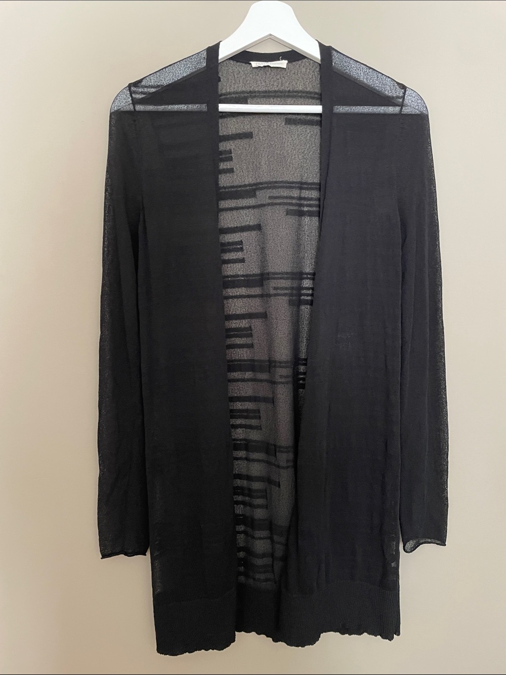 Eileen Fisher Black Sheer Open-Front Cardigan